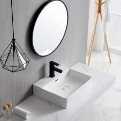 Boyel Living White Ceramic Rectangular Above Counter Vessel Sink with Pop Up Drain Faucet Hole and Overflow -Bathroom Sinks Sales white boyel living wall mount sinks ys bathsnik 048 c3 1000