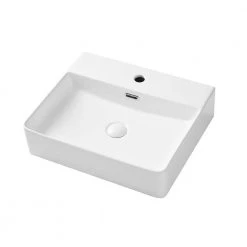 Boyel Living White Ceramic Rectangular Above Counter Vessel Sink with Pop Up Drain Faucet Hole and Overflow -Bathroom Sinks Sales white boyel living wall mount sinks ys bathsnik 048 fa 1000