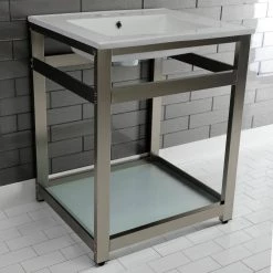 Kingston Brass 25 in. Ceramic Console Sink (4 in. in 3-Hole) with Stainless Steel Base in Brushed Nickel 17 Kingston Brass 25 in. Ceramic Console Sink (4 in. in 3-Hole) with Stainless Steel Base in Brushed Nickel -Bathroom Sinks Sales white brushed nickel kingston brass console sinks hvwp2522w4b8 31 1000