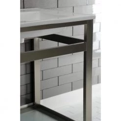 Kingston Brass 25 in. Ceramic Console Sink (4 in. in 3-Hole) with Stainless Steel Base in Brushed Nickel 15 Kingston Brass 25 in. Ceramic Console Sink (4 in. in 3-Hole) with Stainless Steel Base in Brushed Nickel -Bathroom Sinks Sales white brushed nickel kingston brass console sinks hvwp2522w4b8 fa 1000