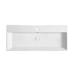 BWE Rectangle Ceramic Wall Mounted Bathroom Sink Art Basin with Overflow and Pop-Up Drain in White -Bathroom Sinks Sales white bwe wall mount sinks bathsnik 063 66 1000