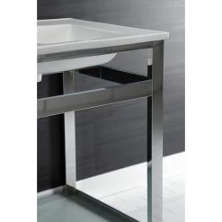 Kingston Brass 25 in. Ceramic Console Sink (4 in. in 3-Hole) with Stainless Steel Base in Chrome -Bathroom Sinks Sales white chrome kingston brass console sinks hvwp2522w4b1 fa 1000
