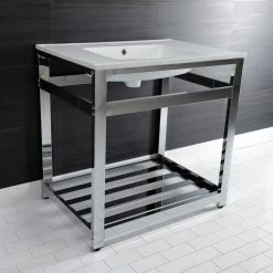 Kingston Brass 31 in. Ceramic Console Sink (8 in. in 3-Hole) with Stainless Steel Base in Chrome 17 Kingston Brass 31 in. Ceramic Console Sink (8 in. in 3-Hole) with Stainless Steel Base in Chrome -Bathroom Sinks Sales white chrome kingston brass console sinks hvwp3122w8a1 31 1000