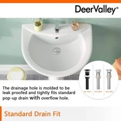 DEERVALLEY 25 3/4 in. Tall U-Shape White Vitreous China Pedestal Bathroom Sink With Overflow 16 DEERVALLEY 25 3/4 in. Tall U-Shape White Vitreous China Pedestal Bathroom Sink With Overflow -Bathroom Sinks Sales white deervalley pedestal sinks dv 1p523 1d 1000