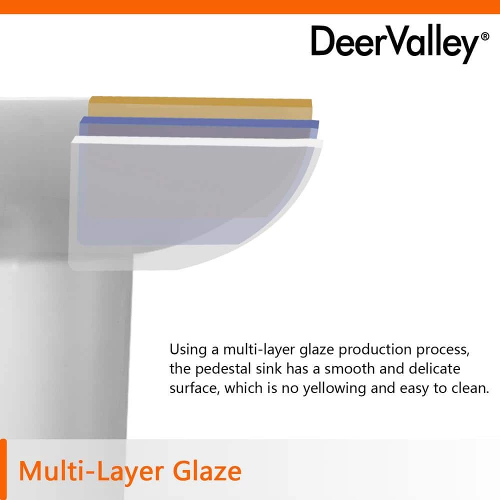 DEERVALLEY 25 3/4 in. Tall U-Shape White Vitreous China Pedestal Bathroom Sink With Overflow 14 DEERVALLEY 25 3/4 in. Tall U-Shape White Vitreous China Pedestal Bathroom Sink With Overflow - Image 12