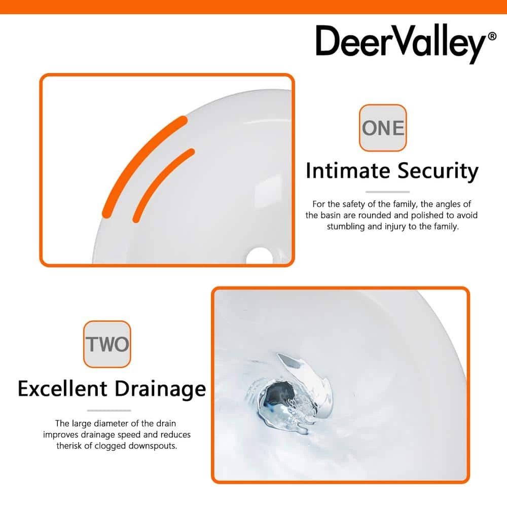 DEERVALLEY 25 3/4 in. Tall U-Shape White Vitreous China Pedestal Bathroom Sink With Overflow 10 DEERVALLEY 25 3/4 in. Tall U-Shape White Vitreous China Pedestal Bathroom Sink With Overflow - Image 8
