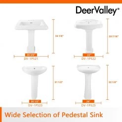 DEERVALLEY 25 3/4 in. Tall U-Shape White Vitreous China Pedestal Bathroom Sink With Overflow 17 DEERVALLEY 25 3/4 in. Tall U-Shape White Vitreous China Pedestal Bathroom Sink With Overflow -Bathroom Sinks Sales white deervalley pedestal sinks dv 1p523 66 1000