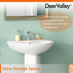 DEERVALLEY 25 3/4 in. Tall U-Shape White Vitreous China Pedestal Bathroom Sink With Overflow 22 DEERVALLEY 25 3/4 in. Tall U-Shape White Vitreous China Pedestal Bathroom Sink With Overflow -Bathroom Sinks Sales white deervalley pedestal sinks dv 1p523 fa 1000