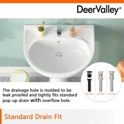 DEERVALLEY 26 5/8 in. Tall Modern U-Shape White Vitreous China Pedestal Bathroom Sink With Overflow -Bathroom Sinks Sales white deervalley pedestal sinks dv 1p525 1f 1000