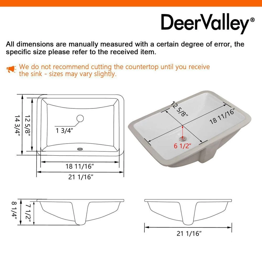 DEERVALLEY 20-7/8 in. Undermount Bathroom Sink in White Vitreous China 12 DEERVALLEY 20-7/8 in. Undermount Bathroom Sink in White Vitreous China - Image 10