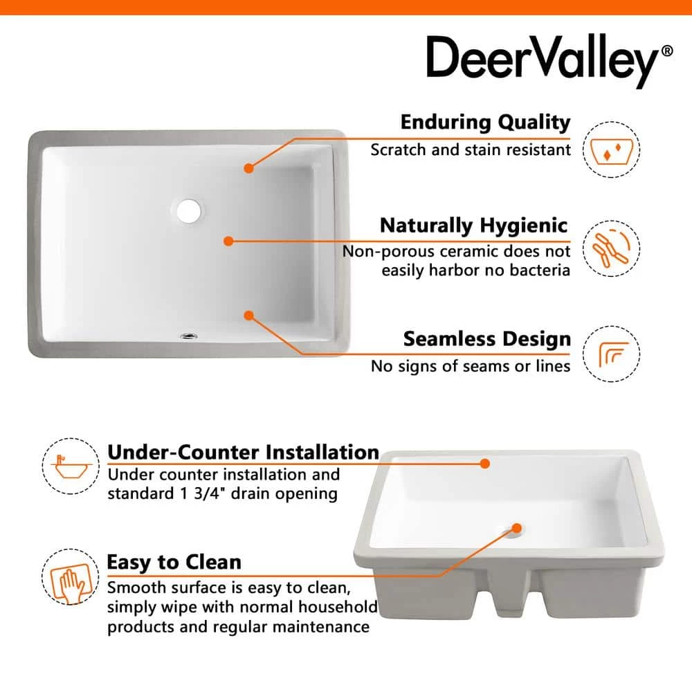 DEERVALLEY 22-1/4 in. Undermount Vitreous China Bathroom Sink in White 7 DEERVALLEY 22-1/4 in. Undermount Vitreous China Bathroom Sink in White - Image 5