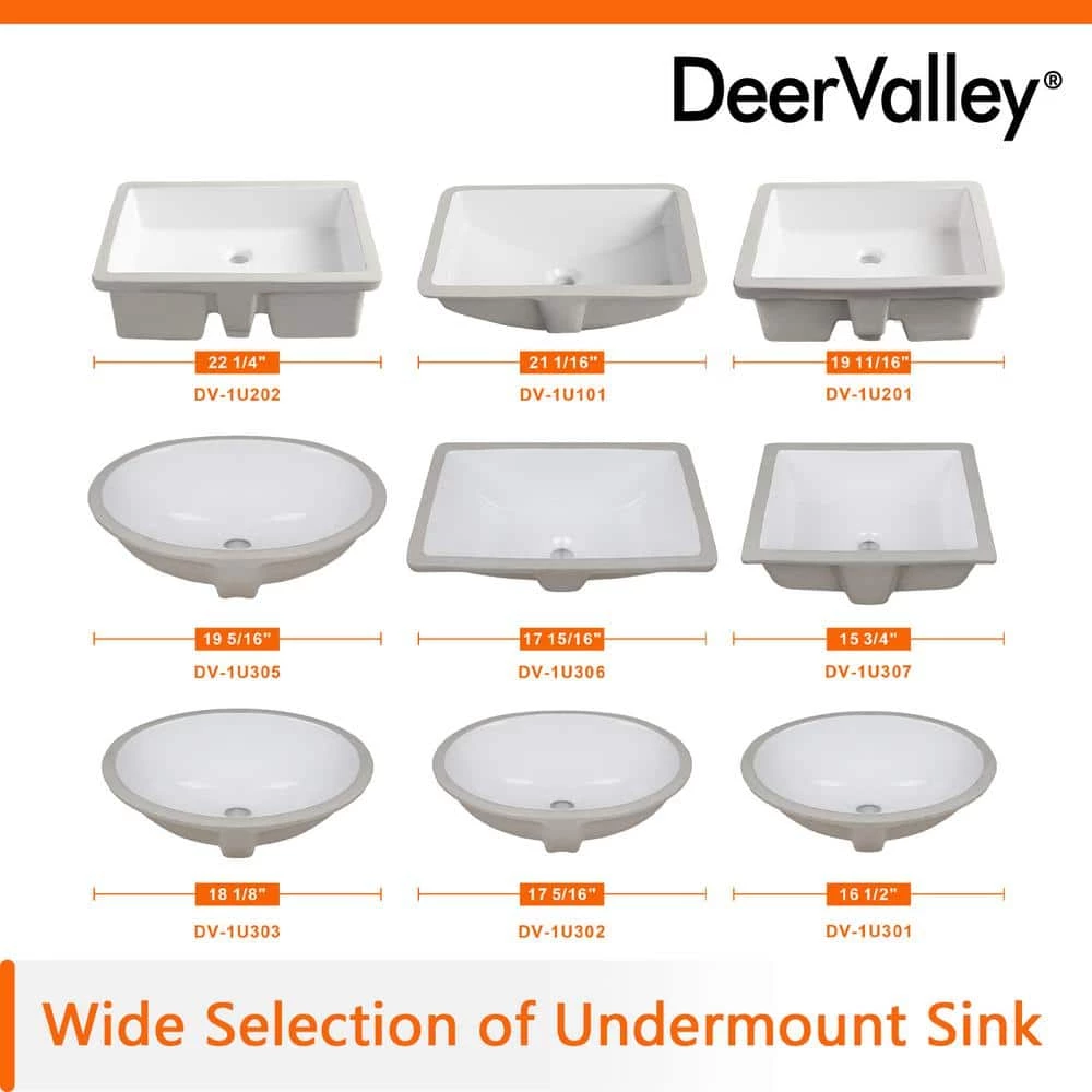 DEERVALLEY 22-1/4 in. Undermount Vitreous China Bathroom Sink in White 8 DEERVALLEY 22-1/4 in. Undermount Vitreous China Bathroom Sink in White - Image 6