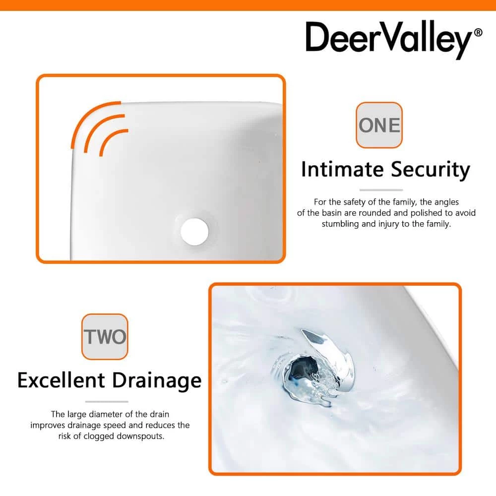 DEERVALLEY White Rectangular Bathroom Ceramic Vessel Sink Art Basin in White Not Included Facuet 12 DEERVALLEY White Rectangular Bathroom Ceramic Vessel Sink Art Basin in White Not Included Facuet - Image 10