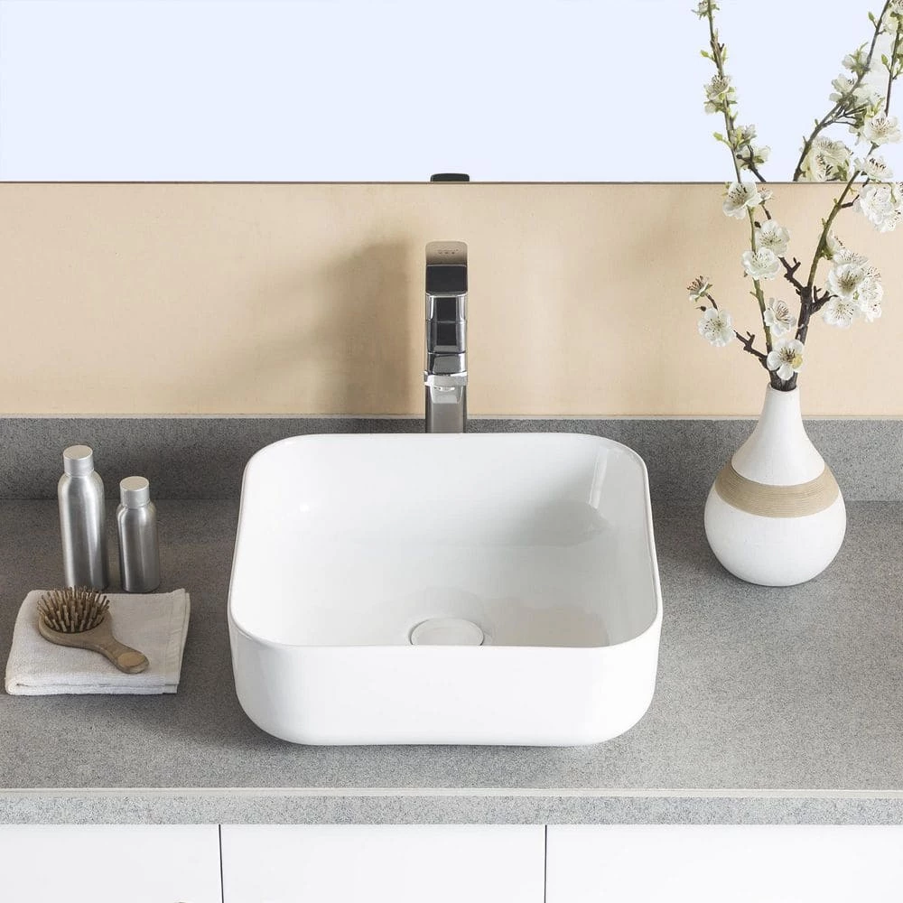 DEERVALLEY White Rectangular Bathroom Ceramic Vessel Sink Art Basin in White Not Included Facuet 3 DEERVALLEY White Rectangular Bathroom Ceramic Vessel Sink Art Basin in White Not Included Facuet