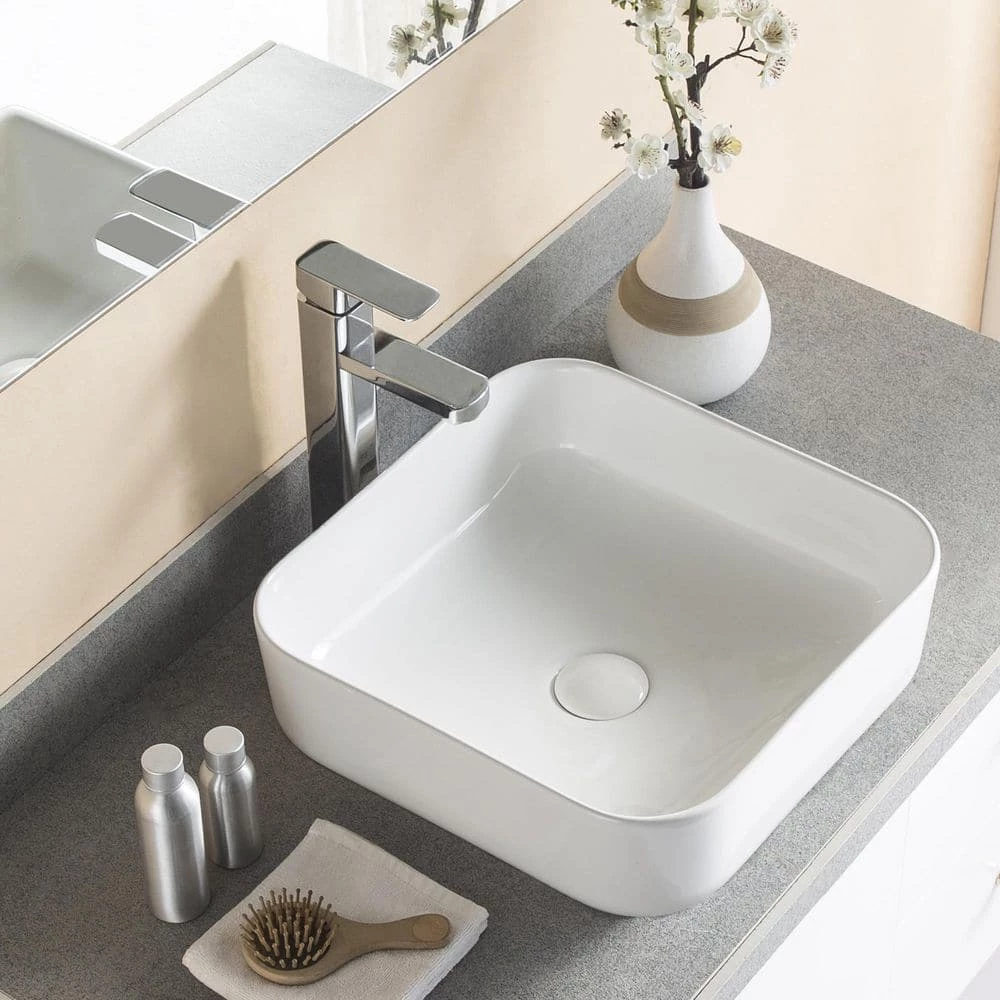 DEERVALLEY White Rectangular Bathroom Ceramic Vessel Sink Art Basin in White Not Included Facuet 7 DEERVALLEY White Rectangular Bathroom Ceramic Vessel Sink Art Basin in White Not Included Facuet - Image 5