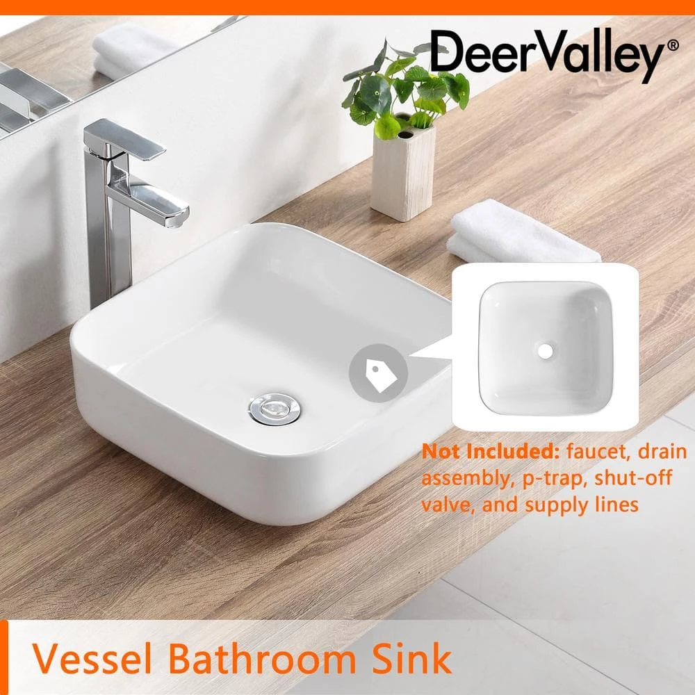 DEERVALLEY White Rectangular Bathroom Ceramic Vessel Sink Art Basin in White Not Included Facuet 8 DEERVALLEY White Rectangular Bathroom Ceramic Vessel Sink Art Basin in White Not Included Facuet - Image 6