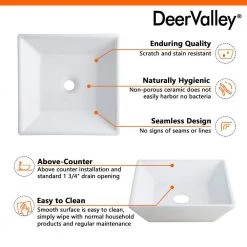 DEERVALLEY Classic Ceramic Square Vessel Sink in White 13 DEERVALLEY Classic Ceramic Square Vessel Sink in White -Bathroom Sinks Sales white deervalley vessel sinks dv 1v022 1d 1000