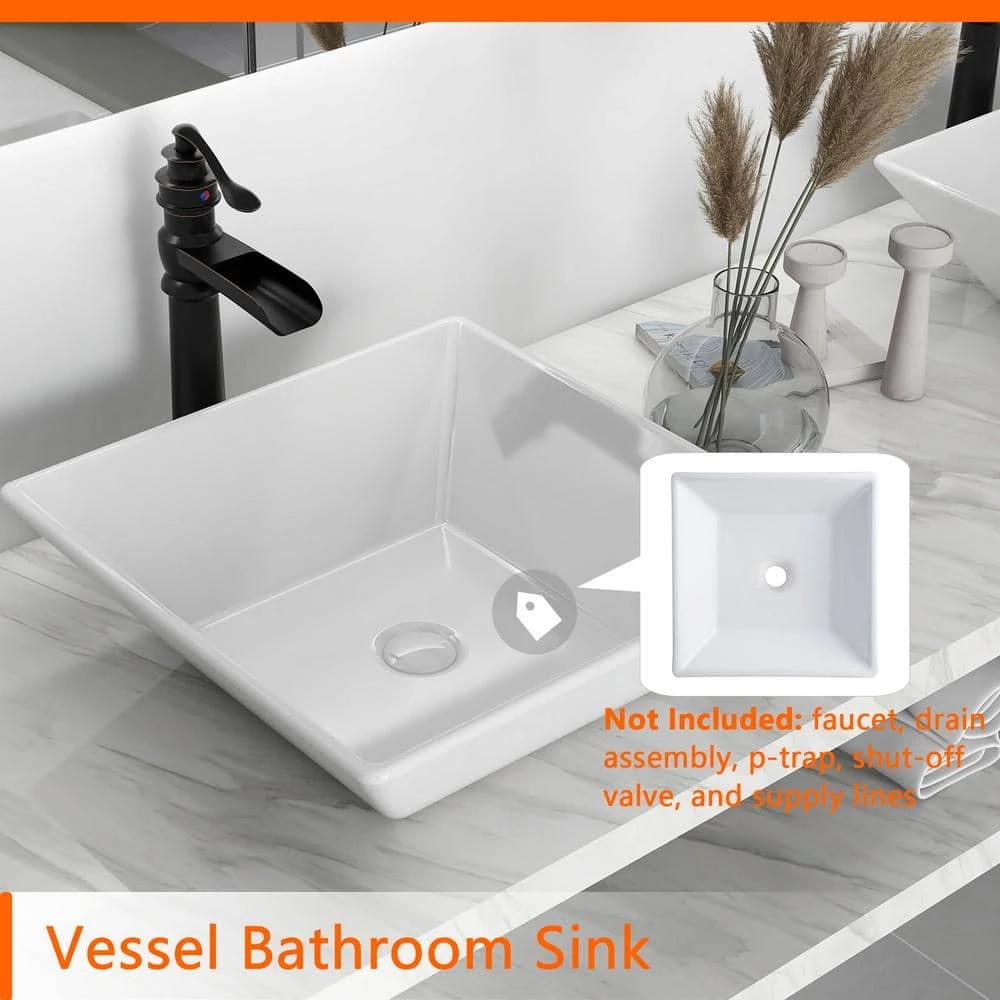 DEERVALLEY Classic Ceramic Square Vessel Sink in White 8 DEERVALLEY Classic Ceramic Square Vessel Sink in White - Image 6