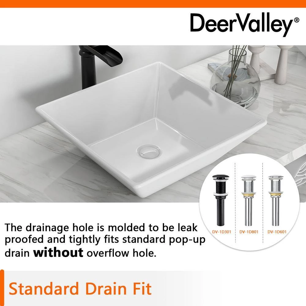 DEERVALLEY Classic Ceramic Square Vessel Sink in White 9 DEERVALLEY Classic Ceramic Square Vessel Sink in White - Image 7