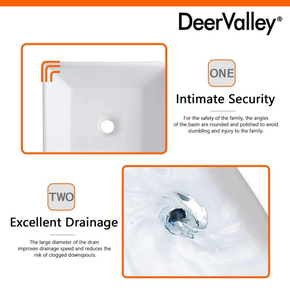 DEERVALLEY Classic Ceramic Square Vessel Sink in White 10 DEERVALLEY Classic Ceramic Square Vessel Sink in White - Image 8