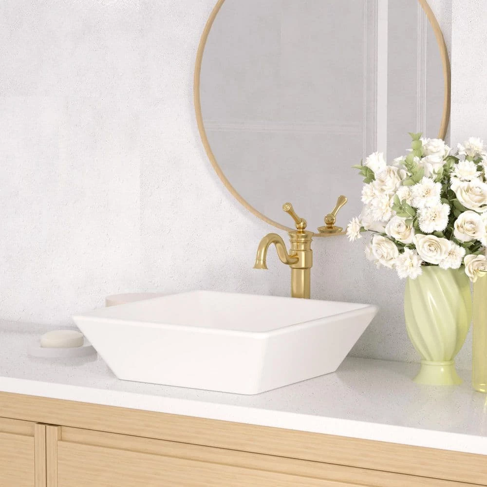 DEERVALLEY Classic Ceramic Square Vessel Sink in White 4 DEERVALLEY Classic Ceramic Square Vessel Sink in White - Image 2