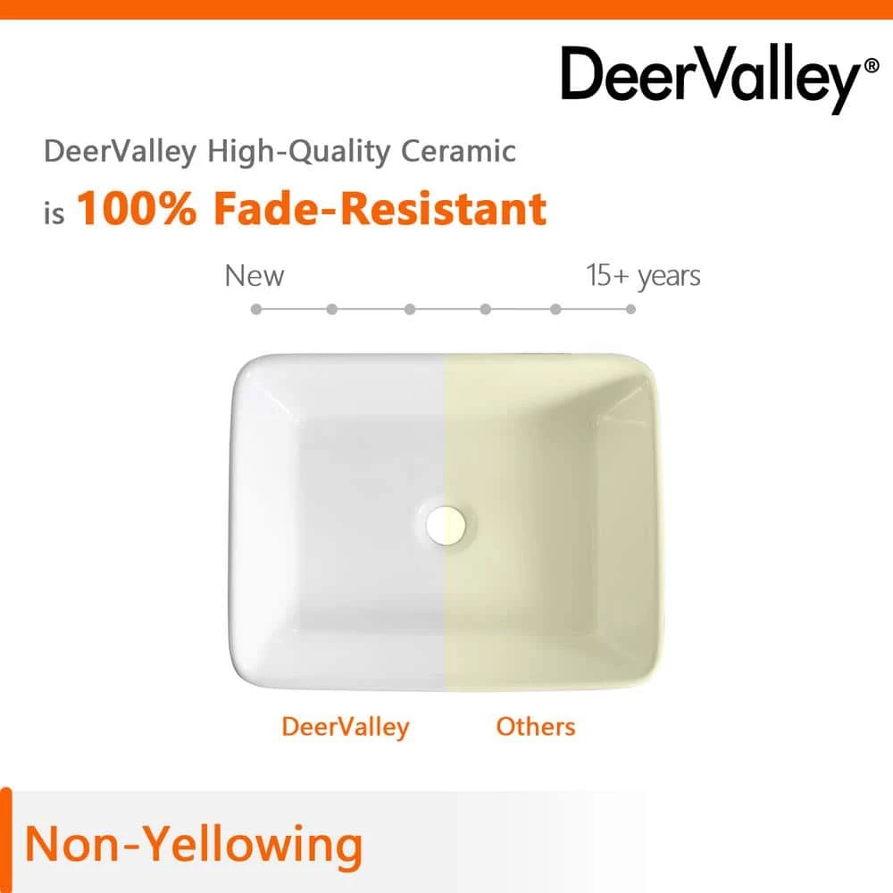 DEERVALLEY Rectangular Bathroom Ceramic Vessel Sink Art Basin in White 7 DEERVALLEY Rectangular Bathroom Ceramic Vessel Sink Art Basin in White - Image 5
