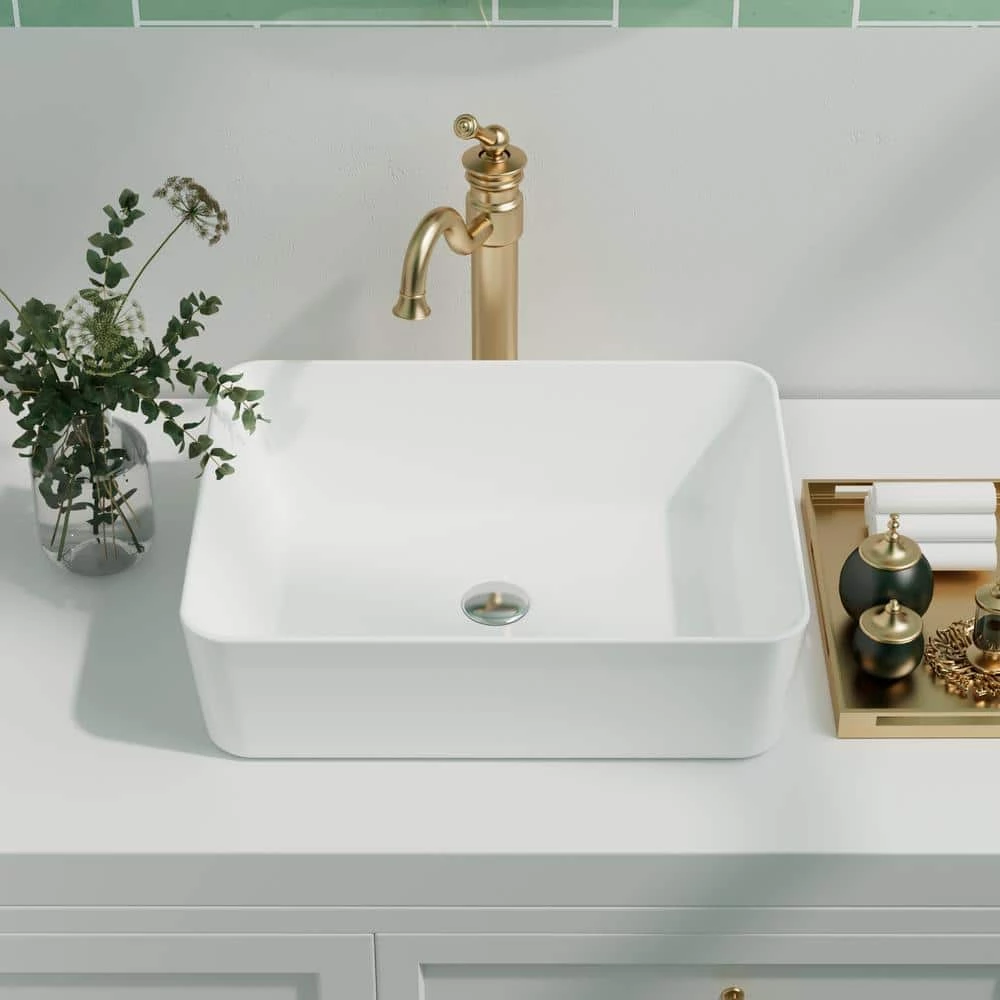 DEERVALLEY Rectangular Bathroom Ceramic Vessel Sink Art Basin in White 11 DEERVALLEY Rectangular Bathroom Ceramic Vessel Sink Art Basin in White - Image 9