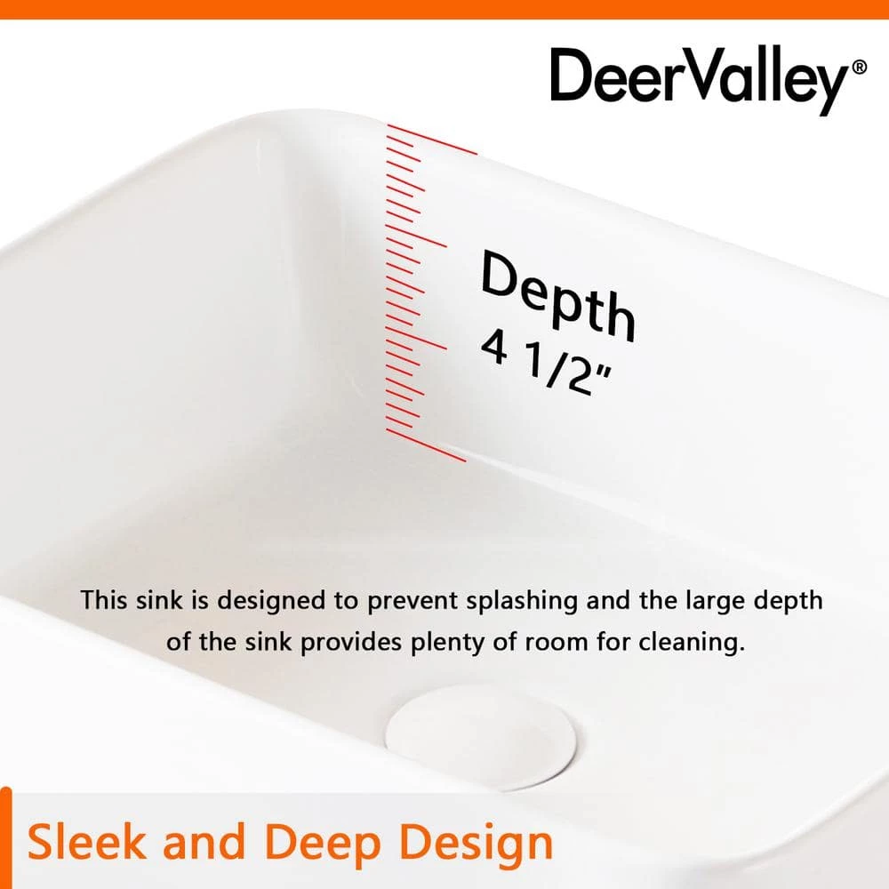 DEERVALLEY Rectangular Bathroom Ceramic Vessel Sink Art Basin in White 8 DEERVALLEY Rectangular Bathroom Ceramic Vessel Sink Art Basin in White - Image 6