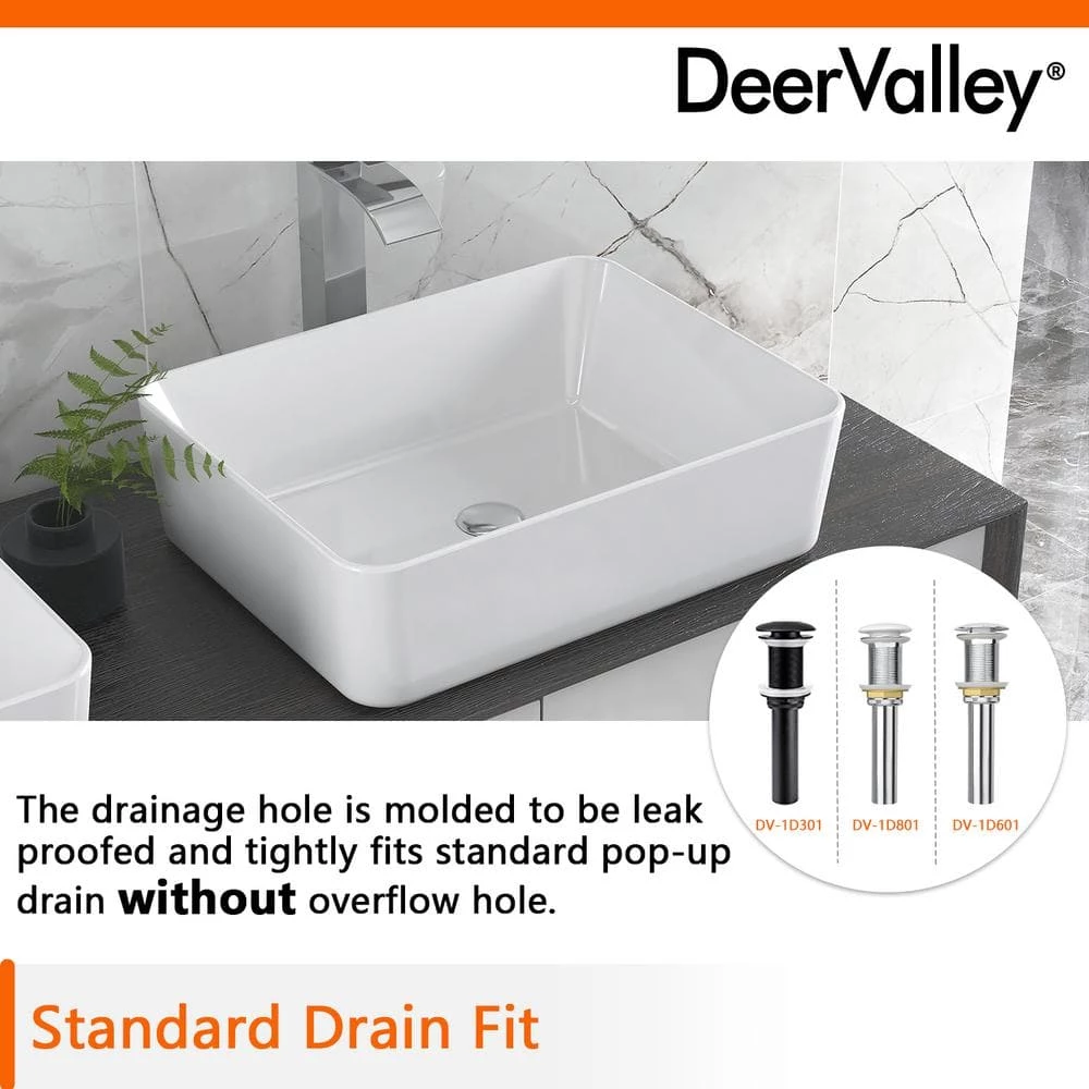 DEERVALLEY Rectangular Bathroom Ceramic Vessel Sink Art Basin in White 15 DEERVALLEY Rectangular Bathroom Ceramic Vessel Sink Art Basin in White - Image 13