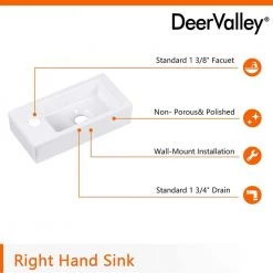 DEERVALLEY Ceramic Rectangular Wall Mounted Bathroom Sink in White -Bathroom Sinks Sales white deervalley wall mount sinks dv 1v081l c3 1000
