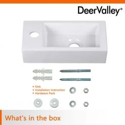 DEERVALLEY Ceramic Rectangular Wall Mounted Bathroom Sink in White -Bathroom Sinks Sales white deervalley wall mount sinks dv 1v081l d4 1000
