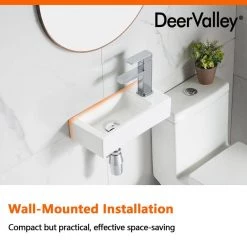 DEERVALLEY Ceramic Handmade Rectangular Wall Mount Bathroom Sink in White -Bathroom Sinks Sales white deervalley wall mount sinks dv 1v081r 1d 1000