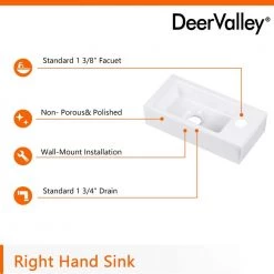 DEERVALLEY Ceramic Handmade Rectangular Wall Mount Bathroom Sink in White -Bathroom Sinks Sales white deervalley wall mount sinks dv 1v081r 77 1000