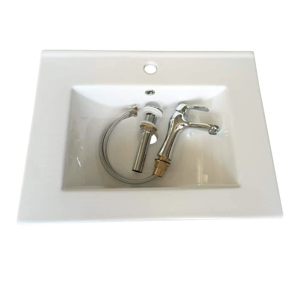 RENOVATORS SUPPLY MANUFACTURING Bo 24 in. Square Drop-In Bathroom Sink in White with Overflow Faucet and Drain 5 RENOVATORS SUPPLY MANUFACTURING Bo 24 in. Square Drop-In Bathroom Sink in White with Overflow Faucet and Drain - Image 3