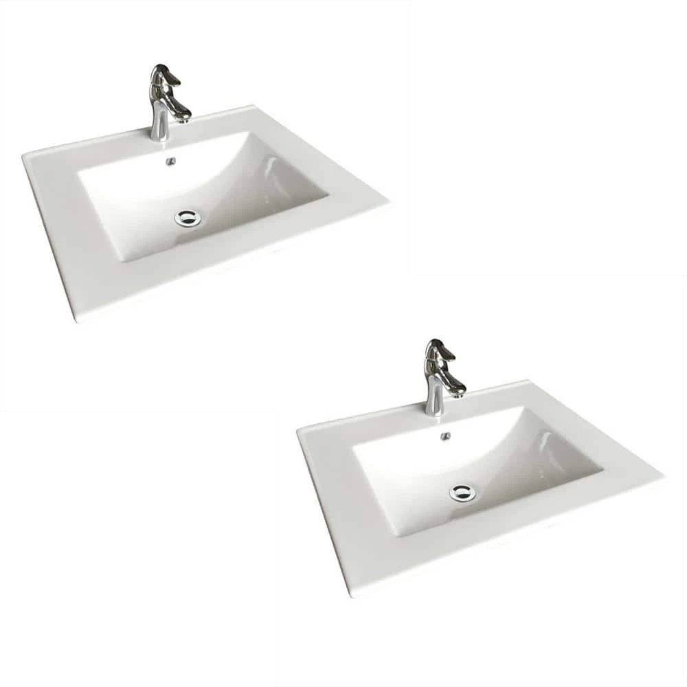 RENOVATORS SUPPLY MANUFACTURING Square Drop-In Self Rimming Bathroom Sink in White with Faucet and Drain (Set of 2) 3 RENOVATORS SUPPLY MANUFACTURING Square Drop-In Self Rimming Bathroom Sink in White with Faucet and Drain (Set of 2)