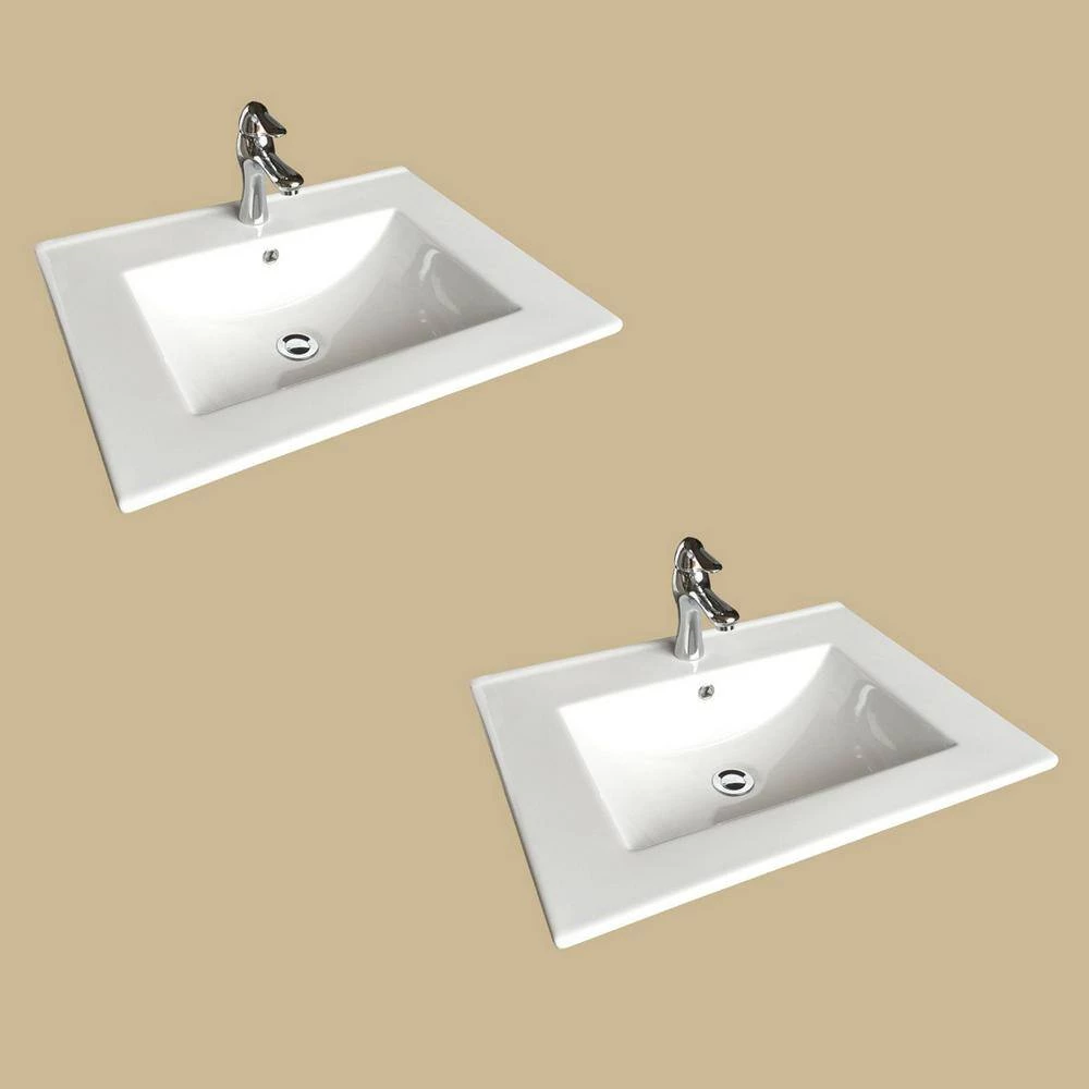 RENOVATORS SUPPLY MANUFACTURING Square Drop-In Self Rimming Bathroom Sink in White with Faucet and Drain (Set of 2) 7 RENOVATORS SUPPLY MANUFACTURING Square Drop-In Self Rimming Bathroom Sink in White with Faucet and Drain (Set of 2) - Image 5