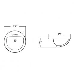 Kingsman Hardware 19 in. Round Topmount/Self Rimming/Drop-In Glazed Vitreous Ceramic Lavatory Vanity Bathroom Sink Pure in White -Bathroom Sinks Sales white drop in bathroom sinks tt1922p 4f 1000