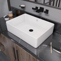 EAGO Rectangular Ceramic Vessel Sink in White with Overflow Cover -Bathroom Sinks Sales white eago vessel sinks ba131 31 1000