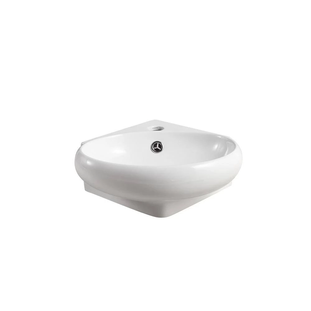 Elanti Wall-Mounted Corner Oval Compact Bathroom Sink in White 5 Elanti Wall-Mounted Corner Oval Compact Bathroom Sink in White - Image 3