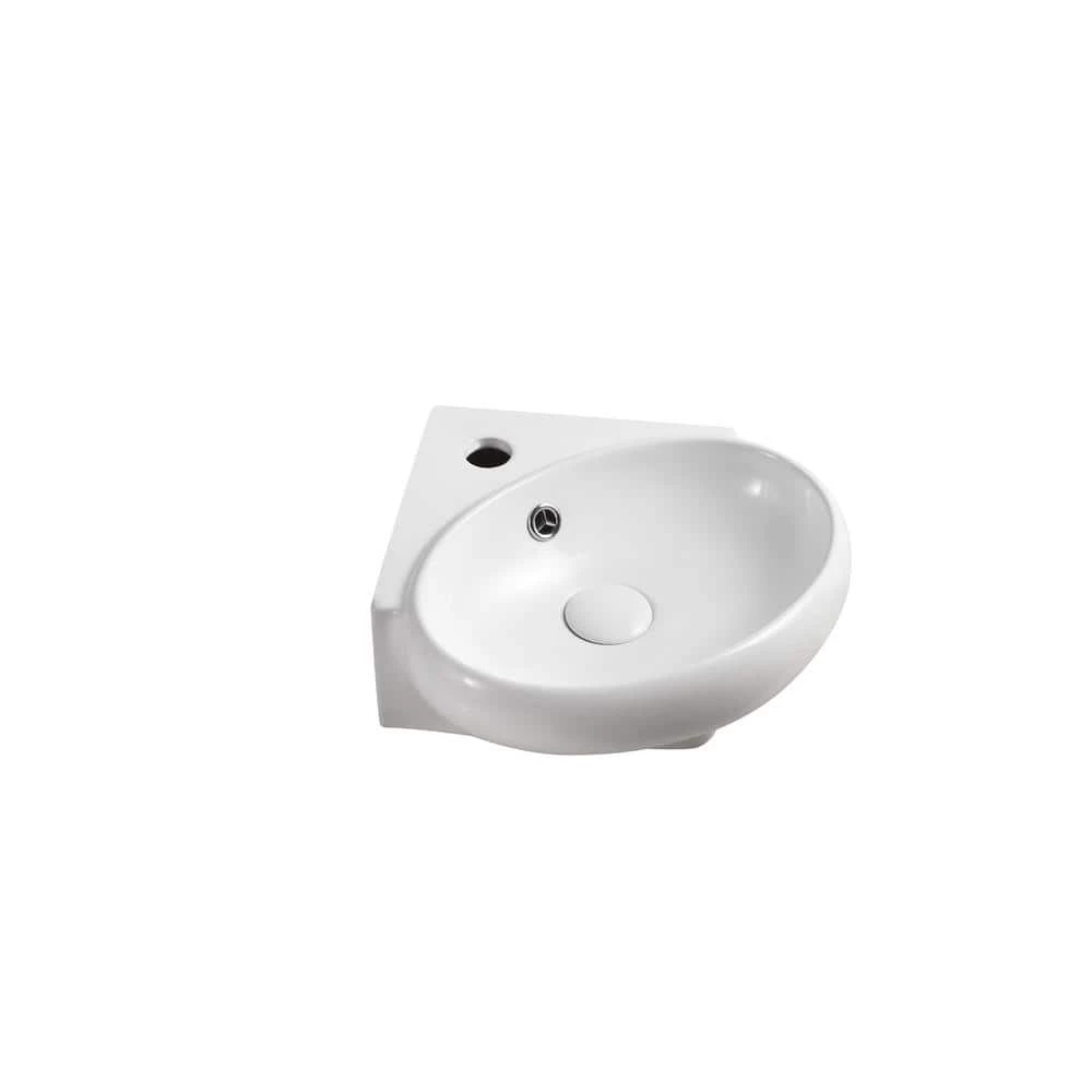 Elanti Wall-Mounted Corner Oval Compact Bathroom Sink in White 3 Elanti Wall-Mounted Corner Oval Compact Bathroom Sink in White