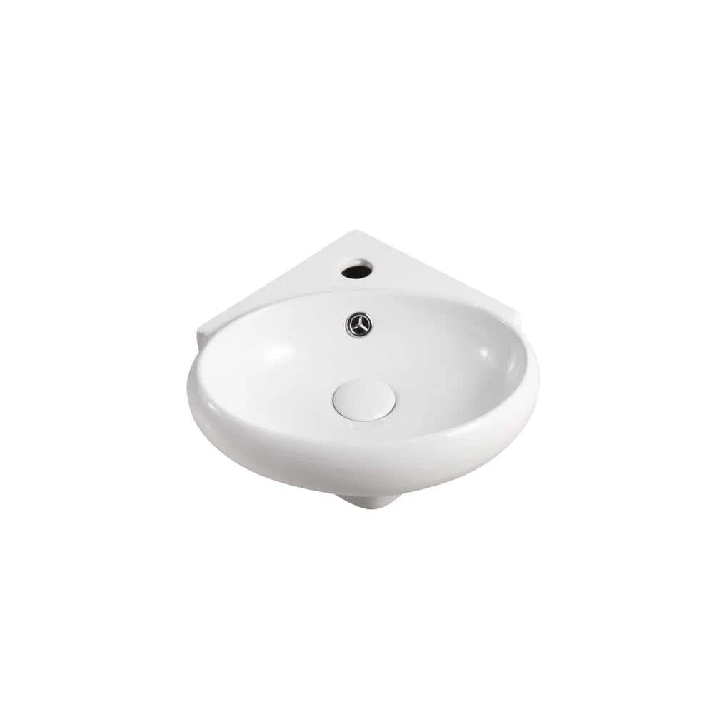 Elanti Wall-Mounted Corner Oval Compact Bathroom Sink in White 4 Elanti Wall-Mounted Corner Oval Compact Bathroom Sink in White - Image 2