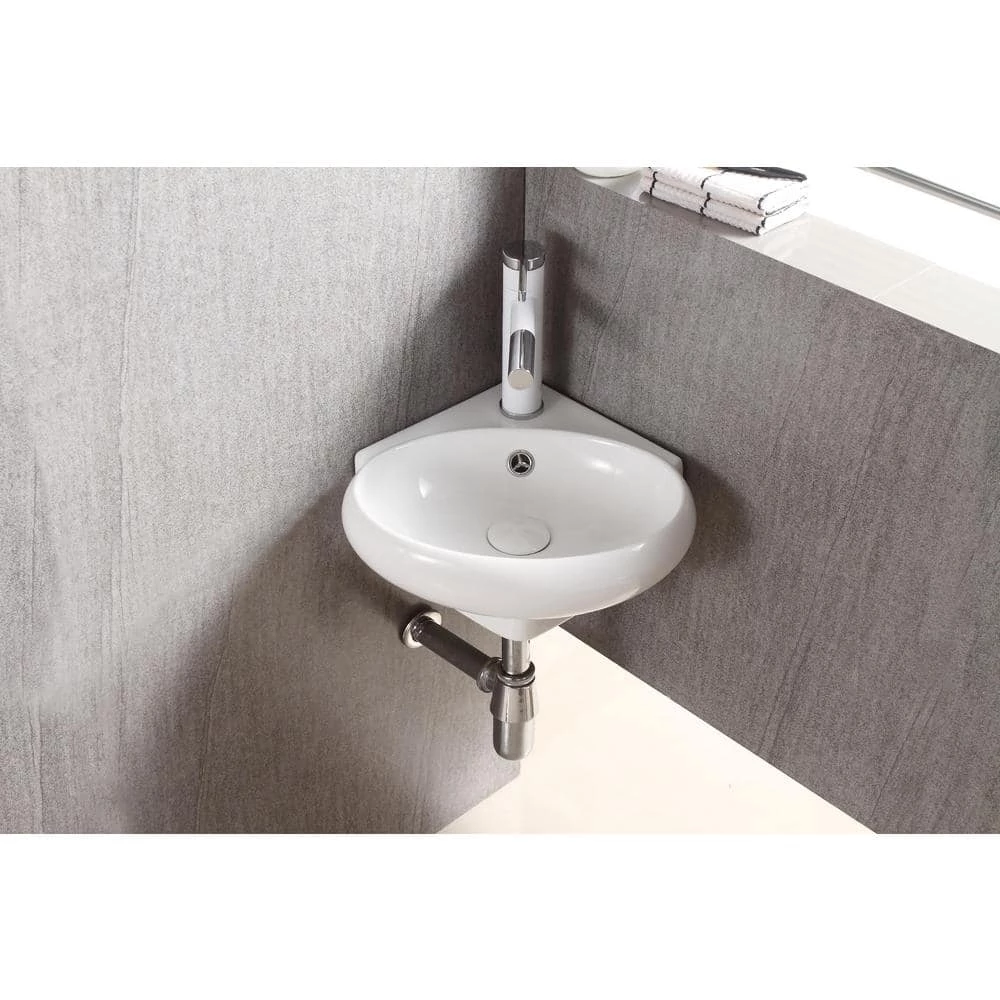 Elanti Wall-Mounted Corner Oval Compact Bathroom Sink in White 8 Elanti Wall-Mounted Corner Oval Compact Bathroom Sink in White - Image 6