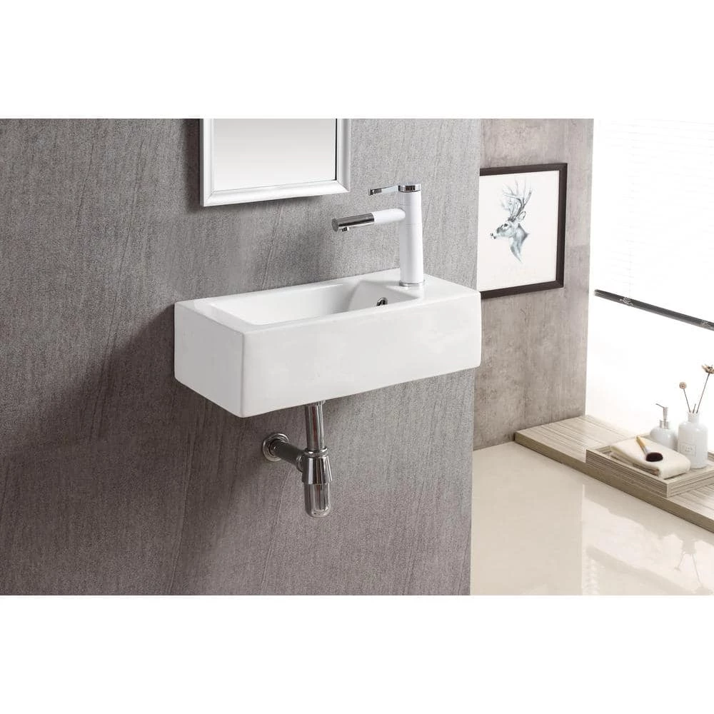 Elanti Wall-Mounted Left-Facing Rectangle Bathroom Sink in White 7 Elanti Wall-Mounted Left-Facing Rectangle Bathroom Sink in White - Image 5