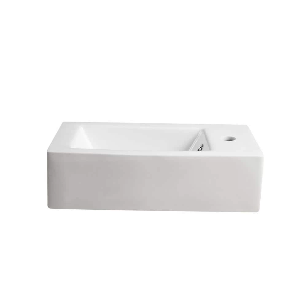 Elanti Wall-Mounted Left-Facing Rectangle Bathroom Sink in White 5 Elanti Wall-Mounted Left-Facing Rectangle Bathroom Sink in White - Image 3