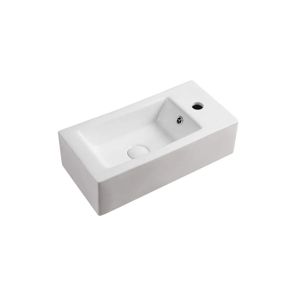 Elanti Wall-Mounted Left-Facing Rectangle Bathroom Sink in White 3 Elanti Wall-Mounted Left-Facing Rectangle Bathroom Sink in White