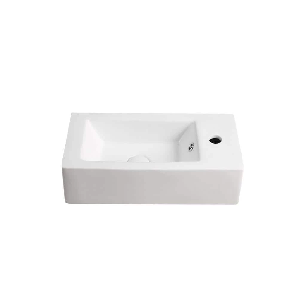 Elanti Wall-Mounted Left-Facing Rectangle Bathroom Sink in White 4 Elanti Wall-Mounted Left-Facing Rectangle Bathroom Sink in White - Image 2
