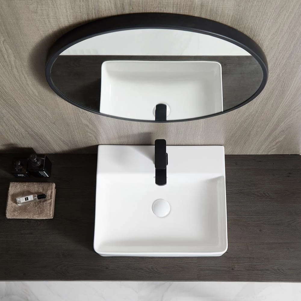 Eridanus Modern White 19 in. Vessel Sink in Ceramic Rectangular Bathroom Cloakroom Sink with Overflow 9 Eridanus Modern White 19 in. Vessel Sink in Ceramic Rectangular Bathroom Cloakroom Sink with Overflow - Image 7