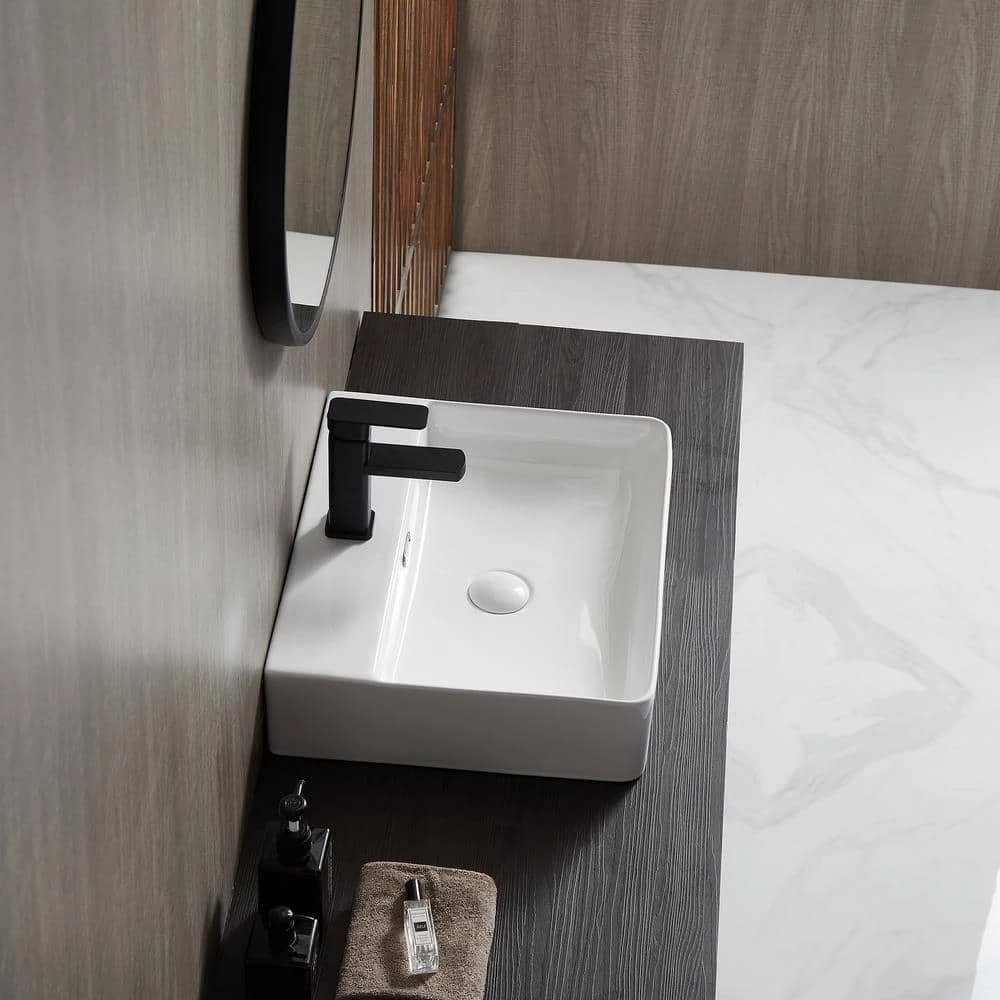 Eridanus Modern White 19 in. Vessel Sink in Ceramic Rectangular Bathroom Cloakroom Sink with Overflow 7 Eridanus Modern White 19 in. Vessel Sink in Ceramic Rectangular Bathroom Cloakroom Sink with Overflow - Image 5