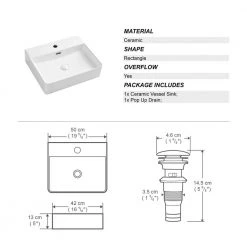 Eridanus Modern White 19 in. Vessel Sink in Ceramic Rectangular Bathroom Cloakroom Sink with Overflow 15 Eridanus Modern White 19 in. Vessel Sink in Ceramic Rectangular Bathroom Cloakroom Sink with Overflow -Bathroom Sinks Sales white eridanus vessel sinks junxlp 048 77 1000
