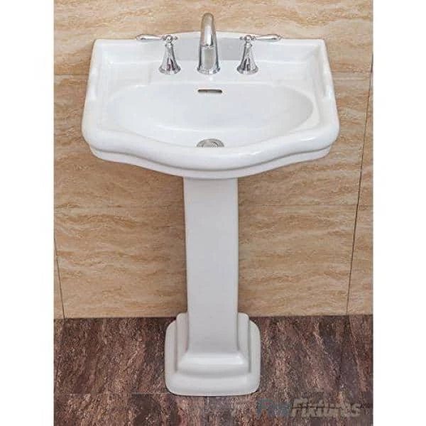 FINE FIXTURES Roosevelt 22 in. Pedestal White Vitreous China Rectangular Vessel Sink with Overflow 8 in. Faucet Hole 5 FINE FIXTURES Roosevelt 22 in. Pedestal White Vitreous China Rectangular Vessel Sink with Overflow 8 in. Faucet Hole - Image 3